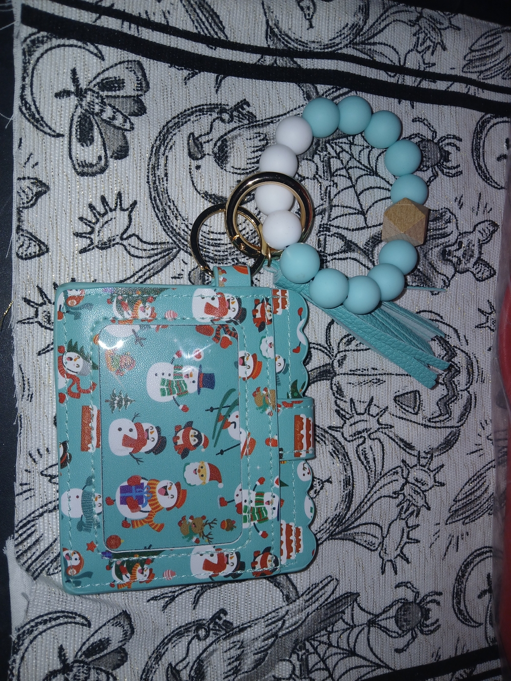 Women’s Teal Snowman Wristlet Keychain Cardholder